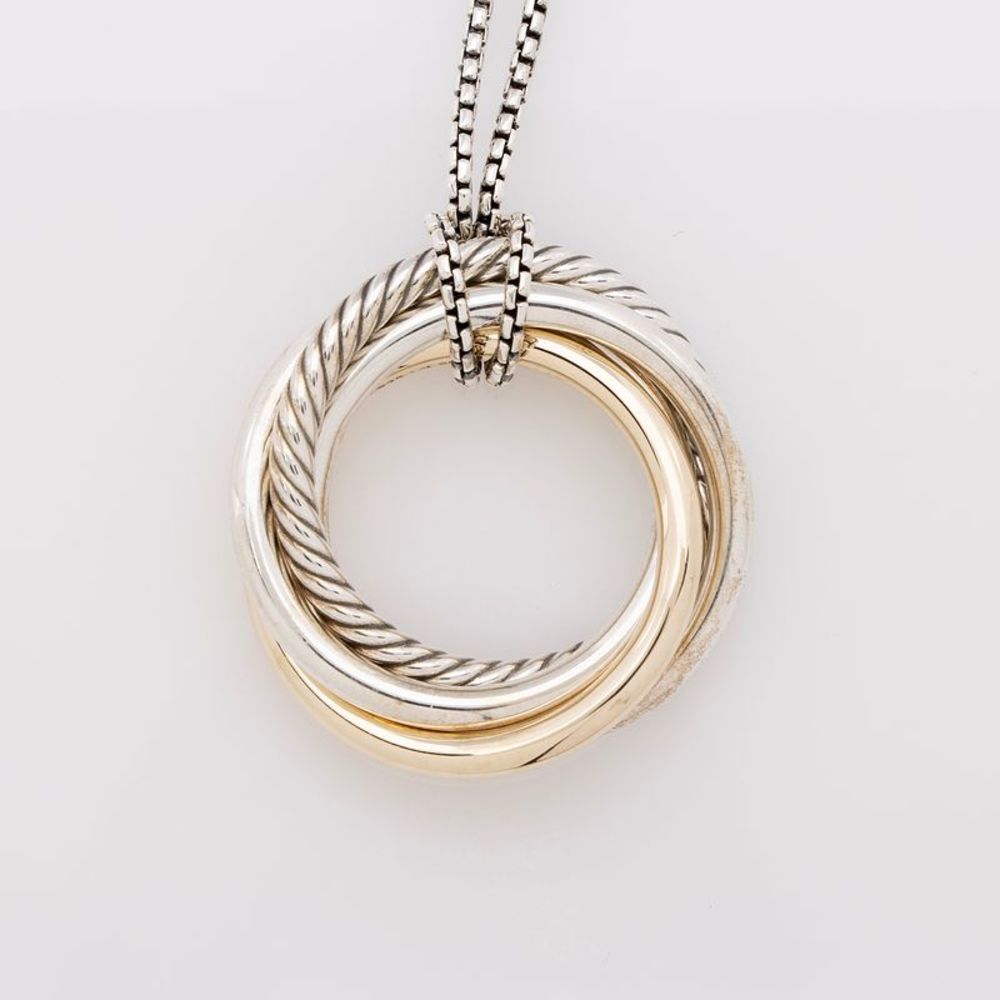 David Yurman 14k Gold Sterling Silver Crossover Pendant Necklace - Picture 3 of 3